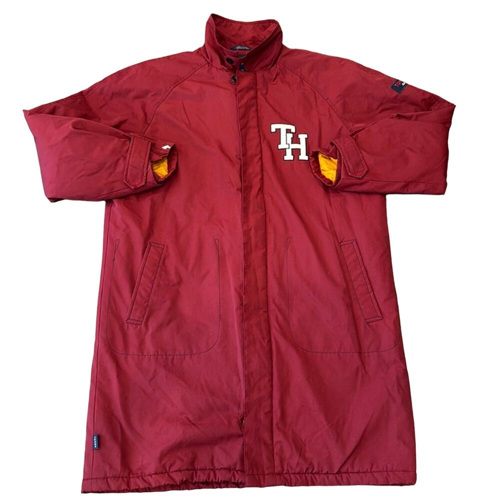 Tommy Jeans Vintage Maroon Letterman Fleece Lined Parka Jacket Size M